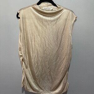 M by Rebecca Minkoff Womne's XL Mock Neck Gold Metallic Sleeveless Blouse Ruched